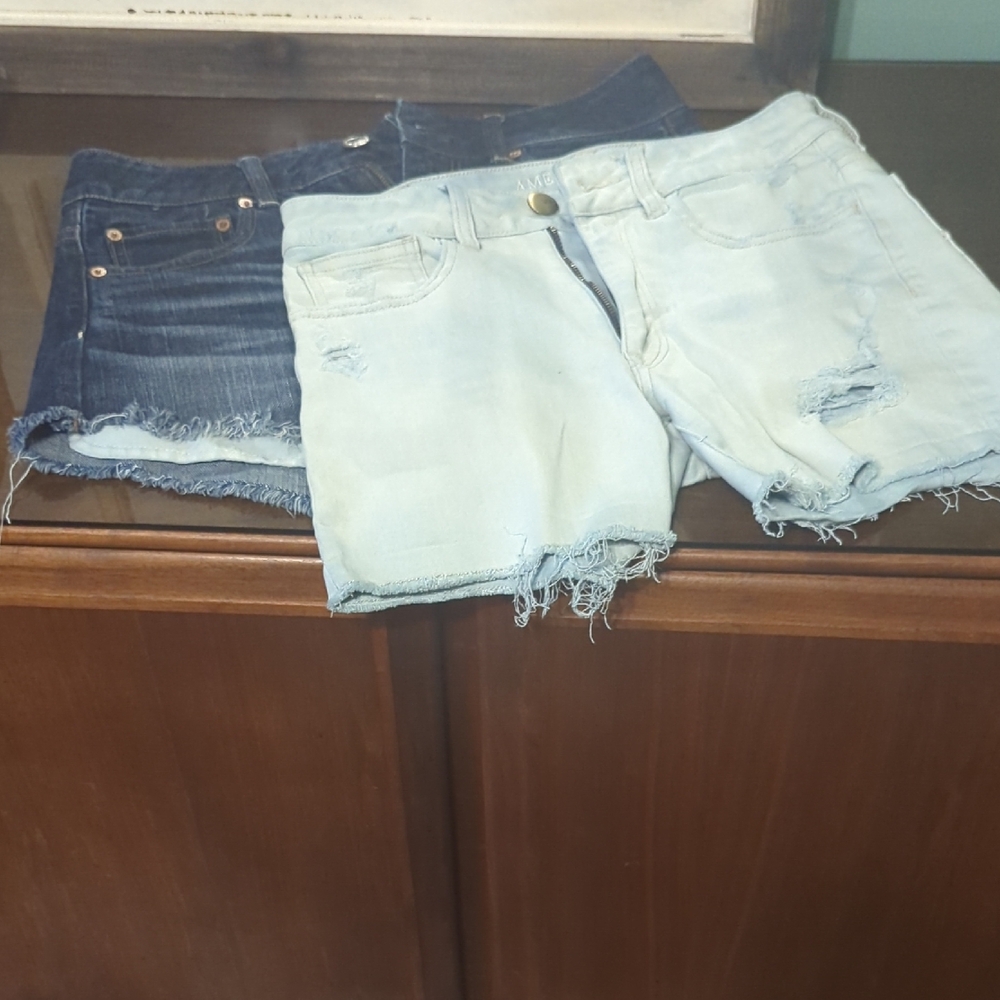 American Eagle Outfitters Blue Jean Shorts Distressed Cut-Off